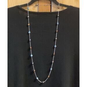 Honora Sterling Silver and Freshwater Pearl Station Necklace Multicolor 36 Inch